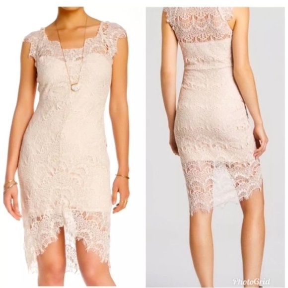Free People Intimately Peekaboo Ivory Lace Hi-Low Slip Sheath Dress Small - Picture 1 of 15